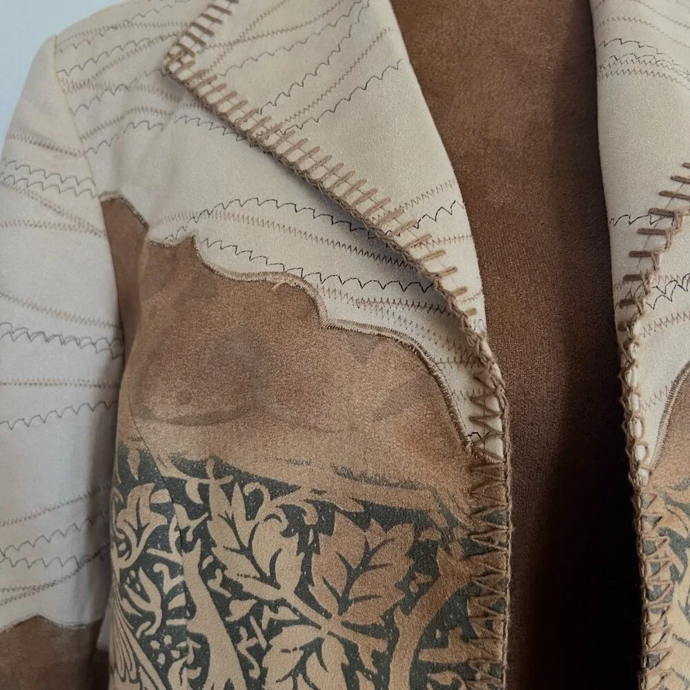 Coldwater Creek Women Size 12 Multi MixedPrint Faux Suede Contrast Stitch Jacket - Picture 8 of 14